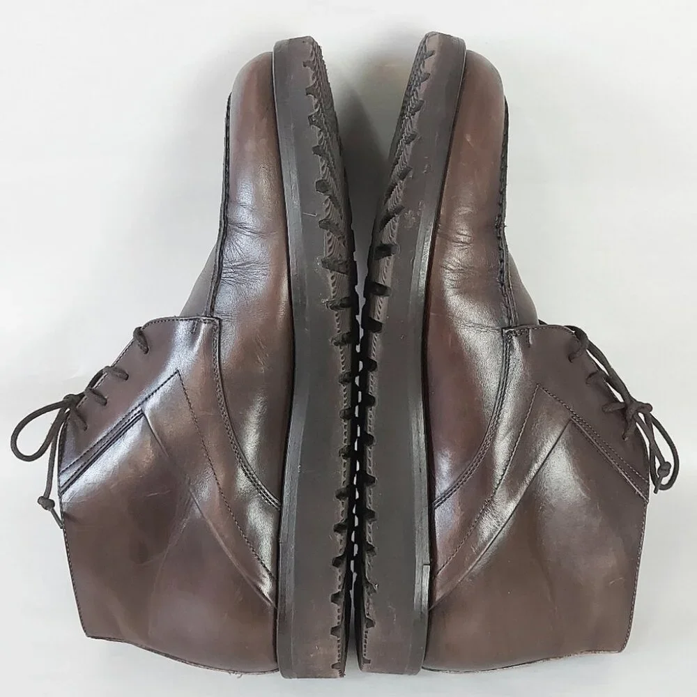 Davids Men Laceup High Ankle Dress Chukka Boots Size 43 EU Brown Leather Preppy